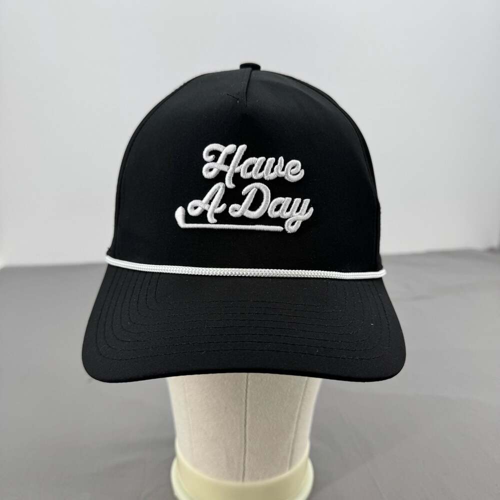 Have A Day Black Baseball Cap with White Script